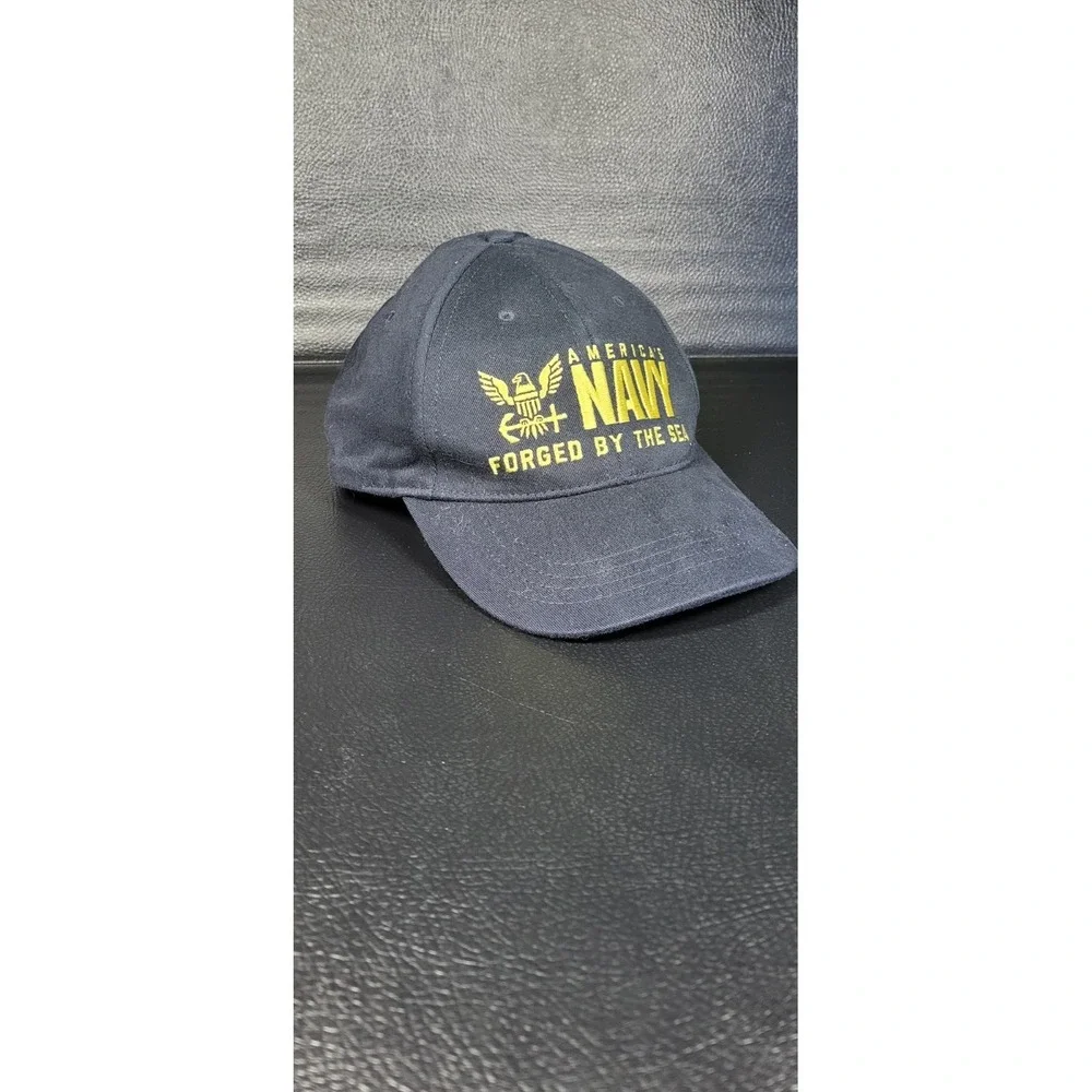 America's Navy Hat Forged by the Sea Cap Vtg Blue Strap Back USA Made